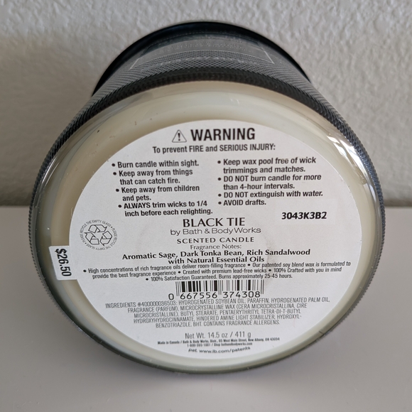 BBW Black Tie 3 Wick Candle Home Fragrance - Picture 3 of 3